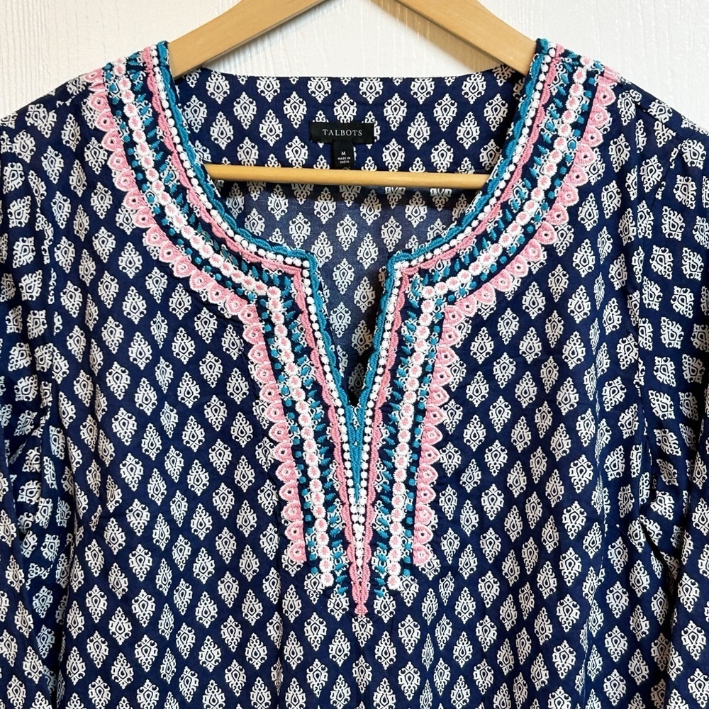 Talbots Embroidered Tunic Medallion Foulard Size M - Picture 3 of 9
